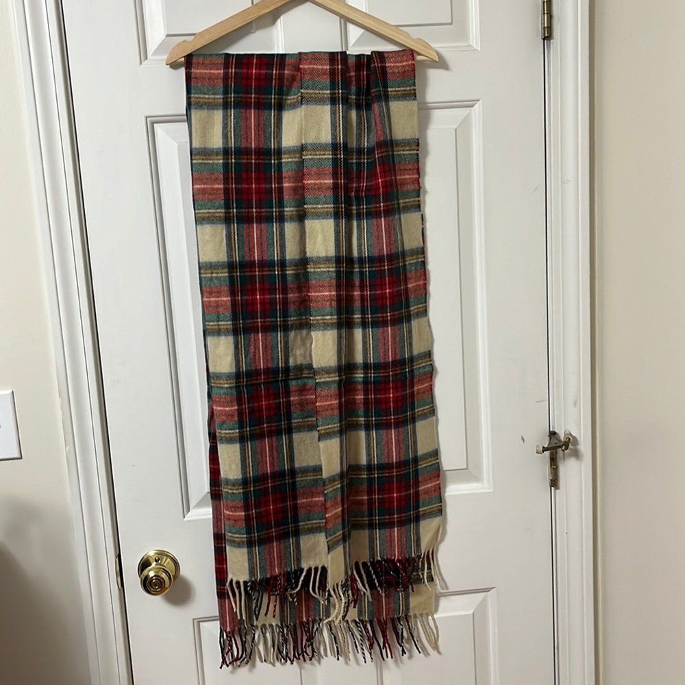 Large red and beige checkered scarf